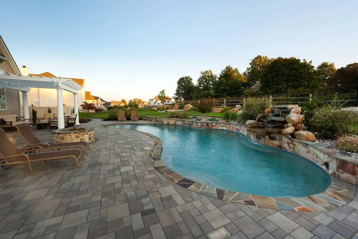 Natural stone water feature with cascading waterfall