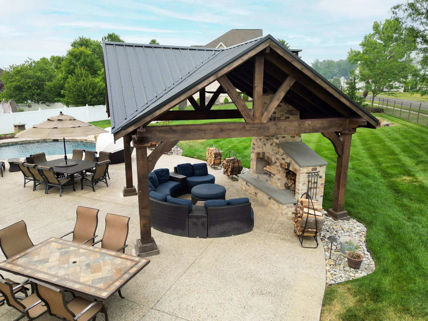 Detailed paver patio installation showing precise cuts and pattern alignment