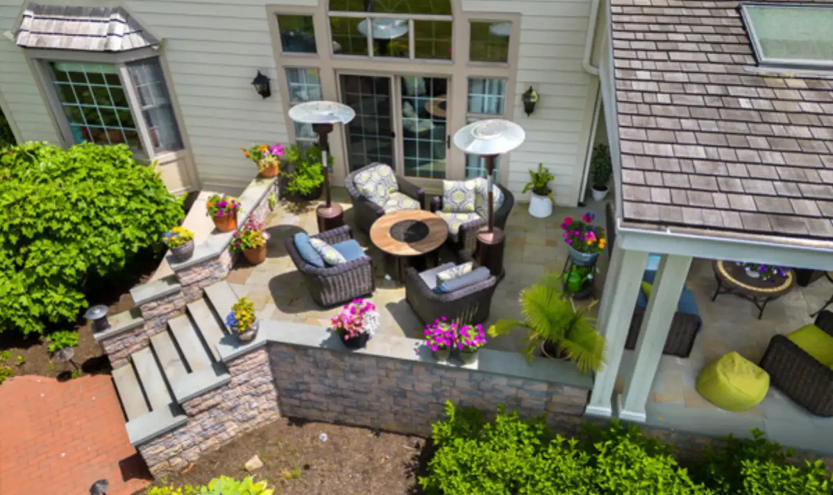 Foote project — natural stone patio and outdoor fireplace